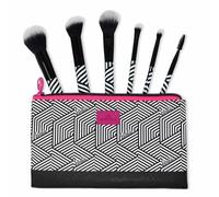 Impressions Vanity 6 PCs Barbie Classic Makeup Brush Set with Zippered Bag, Aluminum Ferrule Black Handle Soft Bristles Makeup Brushes for Foundation, Face Powder, Eye Shadow and Liner Application