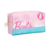 Impressions Vanity Barbie Coastal Print Cosmetic Pouch for Women, Coastal Print Artwork Travel Makeup Bag Organizer with Inner Zipper, Exterior Back Pocket, and Faux Saffiano Leather (Pink)