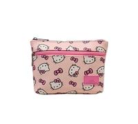 Impressions Vanity Hello Kitty Double Zipper Makeup Pouch for Women, Hello Kitty Printed Artwork, Makeup Bag for Travel with Polyester Lined Interior, Slip Pockets, and Gold Hardware Makeup Pouch