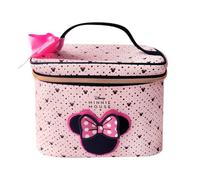 Impressions Vanity Minnie Mouse Makeup Case Organizer with Durable Faux Leather Design, Polka Dot Bow, and Adjustable Dividers, Perfect for Travel Cosmetic Bags for Women (Pink)