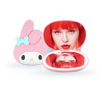 Impressions Vanity My Melody LED Compact Mirror for Purse, Travel Lighted Makeup Mirror with 3X Magnification, Adjustable Brightness, Soft Touch Sensor Button, and My Melody Figural Shaped Design