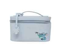 Impressions Vanity Stitch and Scrump Makeup Train Case with Stitch Printed Artwork, Features Brush Pocket, Faux Leather Lined Interior Makeup Bag with Top Handle, and Monstera Leaf Detachable Tag