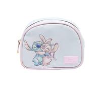 Impressions Vanity Stitch Love Bugs Cosmetic Pouch for Women, Faux Saffiano Leather, Stitch Printed Artwork Makeup Bag for Women, Lined Interior, Slip Pockets, Makeup Pouch with Rose Gold (Light Blue)