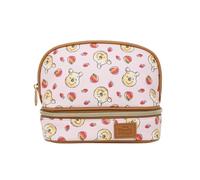 Impressions Vanity Winnie the Pooh Double Layer Makeup Bag with Top and Bottom Zippered Compartments, Winnie the Pooh Artwork Makeup Organizer with Faux Saffiano Leather, Gold Hardware Slip Pocket