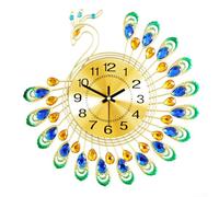 Impressive 15in Metal Wall Clock Featuring an Elegant Peacock and Colorful For Crystals for a Modern Touch