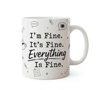 IMPRESSLEY Funny Office Mug - I'm Fine Everything is Fine Coffee Cup, Sarcastic Work Colleague Coworker Gift, Novelty Secret Santa Stocking Filler, Stress Relief Tea Cup 11oz Ceramic
