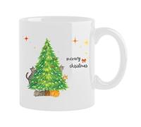 IMPRESSLEY Meowy Christmas Ceramic Mug | Cute Cat & Christmas Tree Holiday Design, Coffee & Tea Cup, Microwave & Dishwasher Safe Gift for Cat Lovers