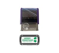 Imprint 11 Personalised Christmas Self Inking Rubber Stamp - Santa Hat and Beard Image and Message in Green Ink