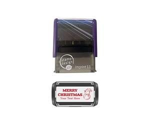Imprint 11 Personalised Christmas Self Inking Rubber Stamp - Snowman Image and Message in Red Ink