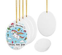 imprintfavor 12pcs Oval Ceramic Christmas Ornaments, Hanging Sublimation Ornaments Blanks for Crafting and Personalization