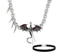 Imprisoned Flying Dragon Necklace, Gothic Vintage Dragons Cool Animal Pendant, Halloween Punk Decorations for Men and Women, Rhinestone Silver Cristobalite Cross Necklace