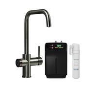 Impromta Biometric Fingerprint 3-in-1 Instant Hot Water Kitchen Tap Kit - Gun Metal Square Neck - Secure Boiling Water Tap System