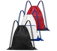 ImproULife Sports Gym Drawstring Backpack Bag,Reusable Cinch Bag String Backpack for Basketball Soccer, Black&white&red, L, Lightweight Waterproof Sport String Backpack