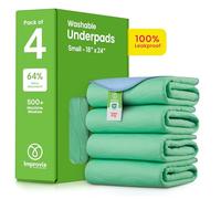 IMPROVIA® Washable Underpads, 18" x 24" (Pack of 4) - Heavy Absorbency Reusable Incontinence Pads for Kids, Adults, Elderly, and Pets - Waterproof Protective Pad for Bed, Couch, Sofa, Furniture, Floor