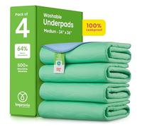 IMPROVIA® Washable Underpads, 34" x 36" (Pack of 4) - Heavy Absorbency Reusable Bedwetting Incontinence Pads for Kids, Adults, Elderly, and Pets - Waterproof Protective Pad for Bed, Couch, Sofa, Floor