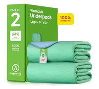 IMPROVIA® Washable Underpads, 34" x 52" (Pack of 2) - Heavy Absorbency Reusable Incontinence Pads for Kids, Adults, Elderly, and Pets - Waterproof Protective Pad for Bed, Couch, Sofa, Furniture, Floor