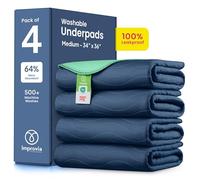 IMPROVIA® Washable Underpads, Heavy Absorbency Reusable Incontinence Pads for Kids, Adults, Elderly, and Pets - Waterproof Protection Floor Navy & Green (4 Pack - 34x36)