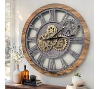 ImprovingLife The Gear Clock The Rustic Oversized Vintage Industrial Movable Gear Wall Clock, Wood and