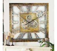 ImprovingLife The Gears Clock 24" Square Wall Clock Real Gear Vintage Industrial Oversized Rustic Farmhouse Clock (Antique Gold)
