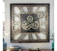 ImprovingLife The Gears Clock Oversized Rustic Industrial Style Vintage Square Wall Clock with 61 cm Real Moving Gears (Vintage Black)