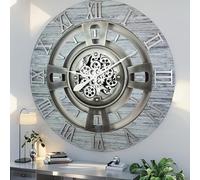 ImprovingLife The Gears Clock Real Moving Gear England Line Wall Clock (Silver Grey, 60 cm)