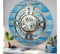 ImprovingLife The Gears Clock Real Moving Gear Wall Clock England Line (Ocean Blue, 24 inches (60 cm))