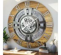ImprovingLife The Gears Clock Real Moving Gear Wall Clock England Line (Wood & Stone, 24 inches (60 cm))