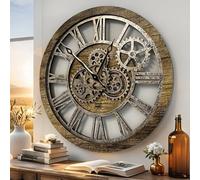 ImprovingLife The Gears Clock The Original Real Moving Gear Wall Clock Vintage Industrial Oversized Rustic Farmhouse (24 inch (60cm),Gold Antique)