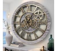 ImprovingLife The Gears Clock The Original Real Moving Gear Wall Clock Vintage Industrial Oversized Rustic Farmhouse (24 inch (60cm),Silver Grey)
