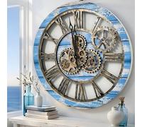 ImprovingLife The Original Real Moving Gear Wall Clock Vintage Industrial Oversized Rustic Farmhouse (24 inch (60cm), Vintage Ocean Blue and Bronze)