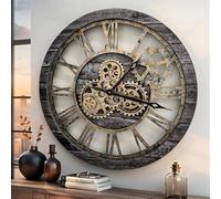 ImprovingLife The Original Real Moving Gear Wall Clock Vintage Industrial Oversized Rustic Farmhouse (24 inch (60cm), Vintage Carbon Grey and Bronze)