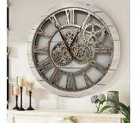 ImprovingLife The Original Real Moving Gear Wall Clock Vintage Industrial Oversized Rustic Farmhouse (24 inch (60cm),White Farmhouse)