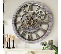 ImprovingLife The Original Real Moving Gear Wall Clock Vintage Industrial Oversized Rustic Farmhouse (24 inch (60cm),Silver Grey)