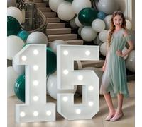 imprsv Light Up Numbers 3FT Large 15th Birthday Decorations For Girls Boys Anniversary Decorations Party Decor Neon Sign Foam Board Marquee Numbers 15 Balloon Arch Backdrop