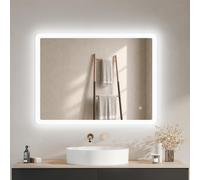IMPTS Bathroom Mirror with Lighting LED Mirror Bathroom Dimmable Cool White 6500 K Bathroom Mirror with Touch Switch Bathroom Wall Mirror with Light 60 x 50 cm Waterproof IP44