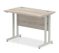 Impulse 1000 x 600mm Straight Desk Grey Oak Top Silver Cantilever Leg I003063