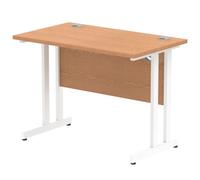 Impulse 1000 x 600mm Straight Office Desk Oak Top White Cantilever Leg
