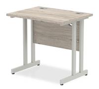Impulse 1000 x 800mm Straight Desk Grey Oak Top Silver Cantilever Leg I003789