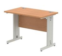 Impulse 1000 x 800mm Straight Desk Oak Top Silver Cable Managed Leg