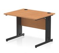 Impulse 1000 x 800mm Straight Office Desk Oak Top Black Cable Managed Leg
