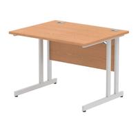 Impulse 1000 x 800mm Straight Office Desk Oak Top Silver Cantilever Leg