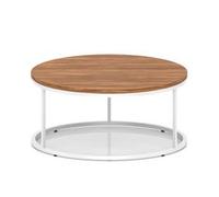 Impulse 1000mm Round Coffee Table With Metal Frame Walnut Top White Leg