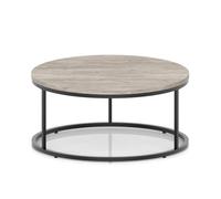 Impulse 1000mm Round Coffee Table With Metal Frame Grey Oak Top Black Leg