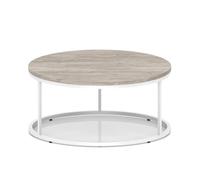 Impulse 1000mm Round Coffee Table With Metal Frame Grey Oak Top White Leg