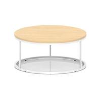 Impulse 1000mm Round Coffee Table With Metal Frame Maple Top White Leg