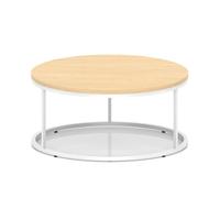 Impulse 1000mm Round Coffee Table With Metal Frame Maple Top White Leg
