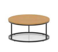 Impulse 1000mm Round Coffee Table With Metal Frame Oak Top Black Leg