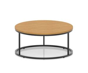 Impulse 1000mm Round Coffee Table With Metal Frame Oak Top Black Leg