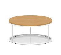 Impulse 1000mm Round Coffee Table With Metal Frame Oak Top White Leg