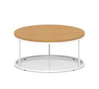 Impulse 1000mm Round Coffee Table With Metal Frame Oak Top White Leg